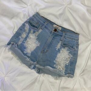 light denim distressed jean shorts